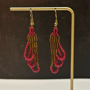 Unique Red and Gold Beaded Earrings